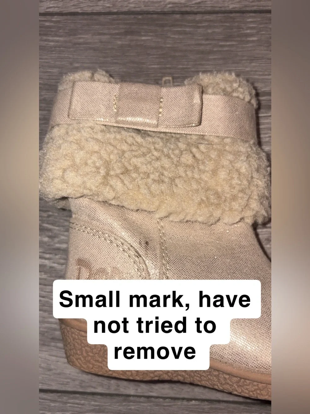 Dora Girls Size 5 Beige Faux Fur Trim Ankle Bootie Boots Round Toe Zip
